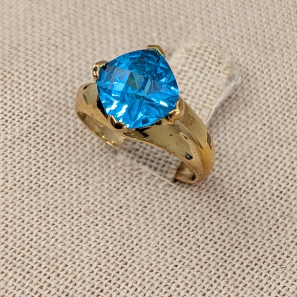 Vintage Jewelry - Vintage 925 Sterling Silver Gold Vermeil Statement Ring Faceted Blue Stone Sz 6